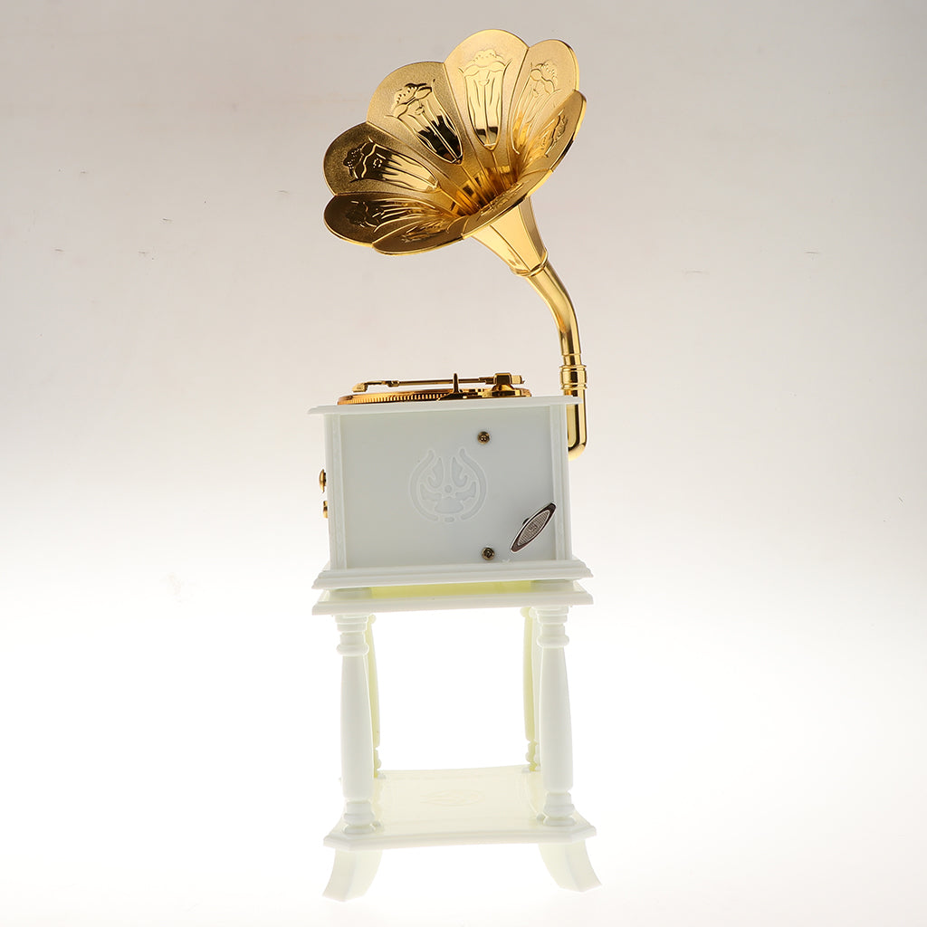 Retro Gramophone Model Music Box Wind Up Phonograph Music Box White