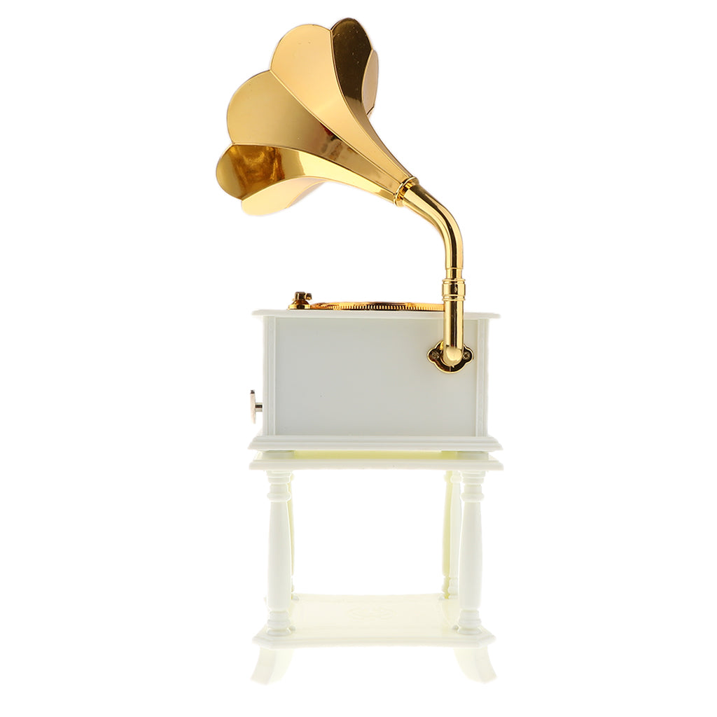 Retro Gramophone Model Music Box Wind Up Phonograph Music Box White