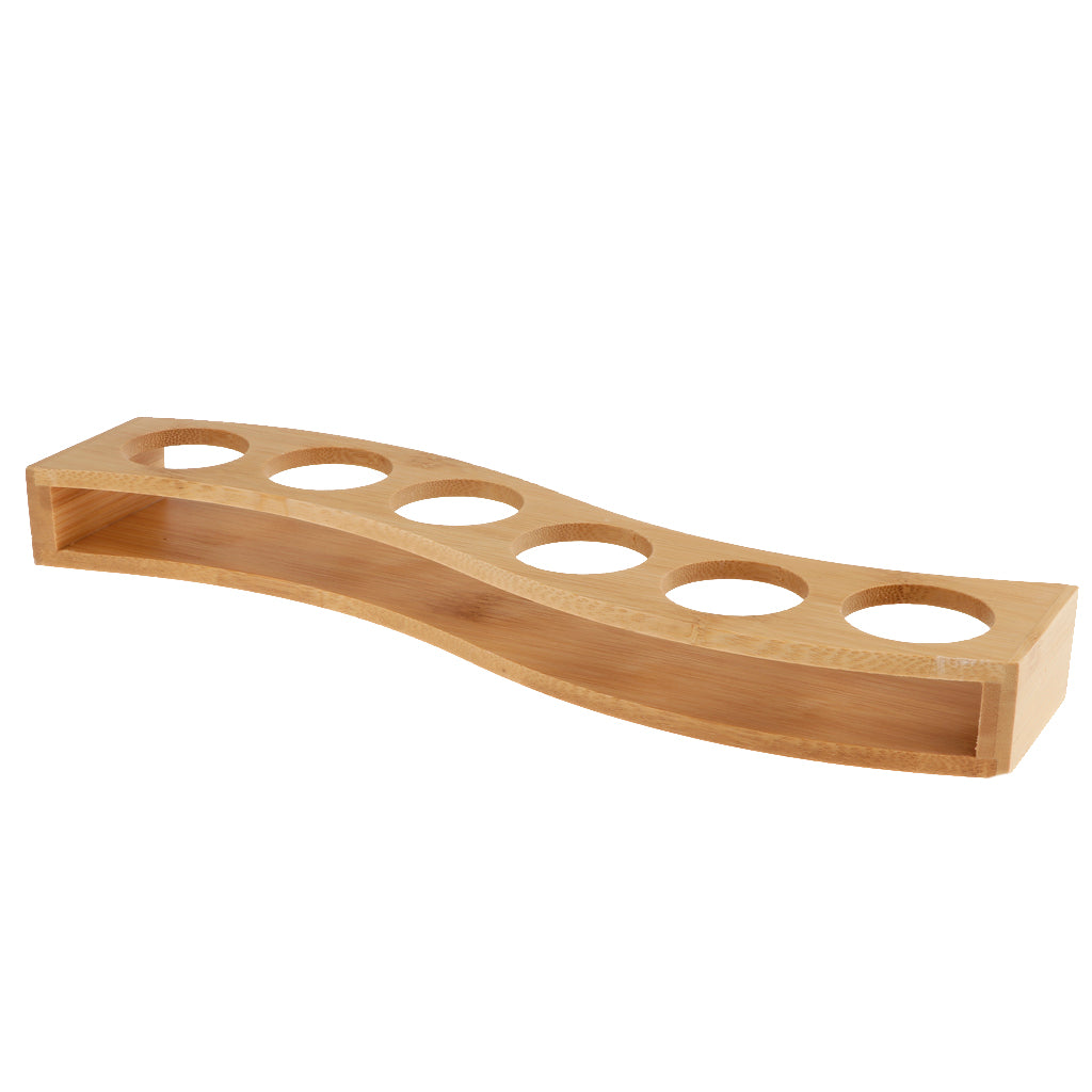 Bamboo Liquor Cup Rack Glass Holder Beer Glasses Stand 6 Holes S Shaped