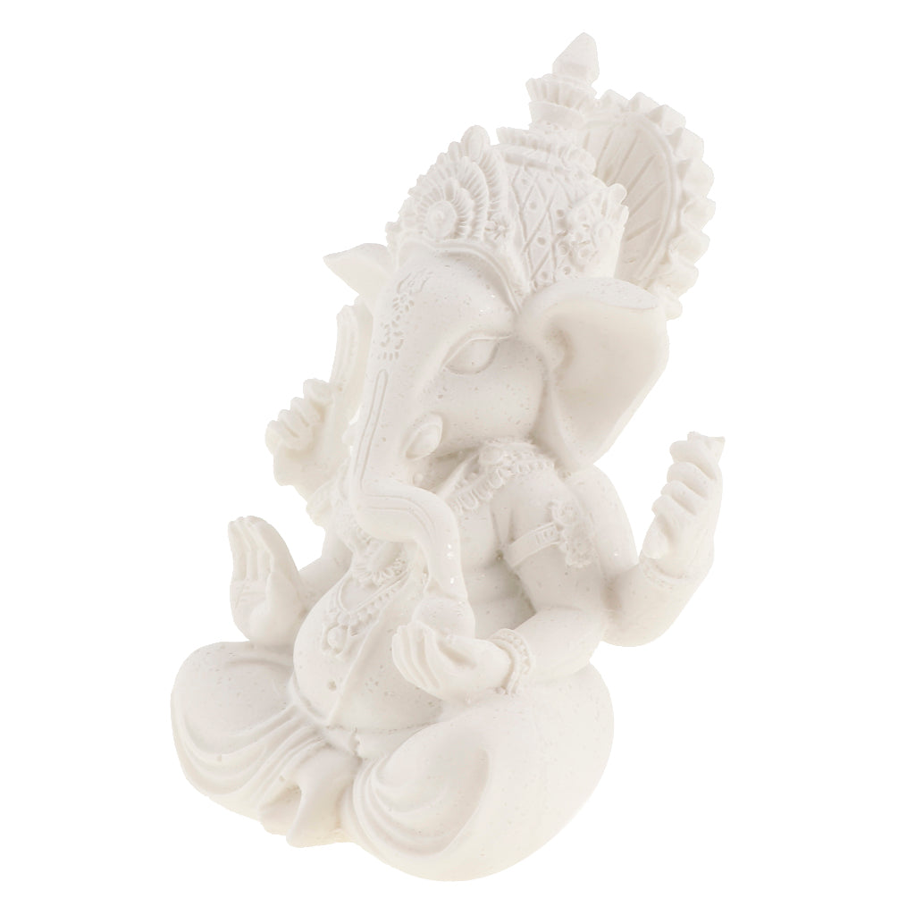 Sandstone Ganesh Statue God Elephant Indian Figurine Ornament White - 12cm