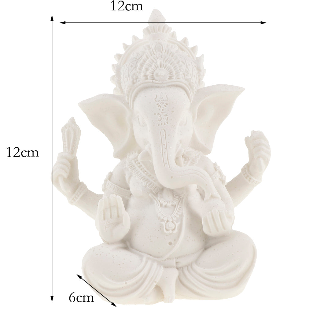 Sandstone Ganesh Statue God Elephant Indian Figurine Ornament White - 12cm