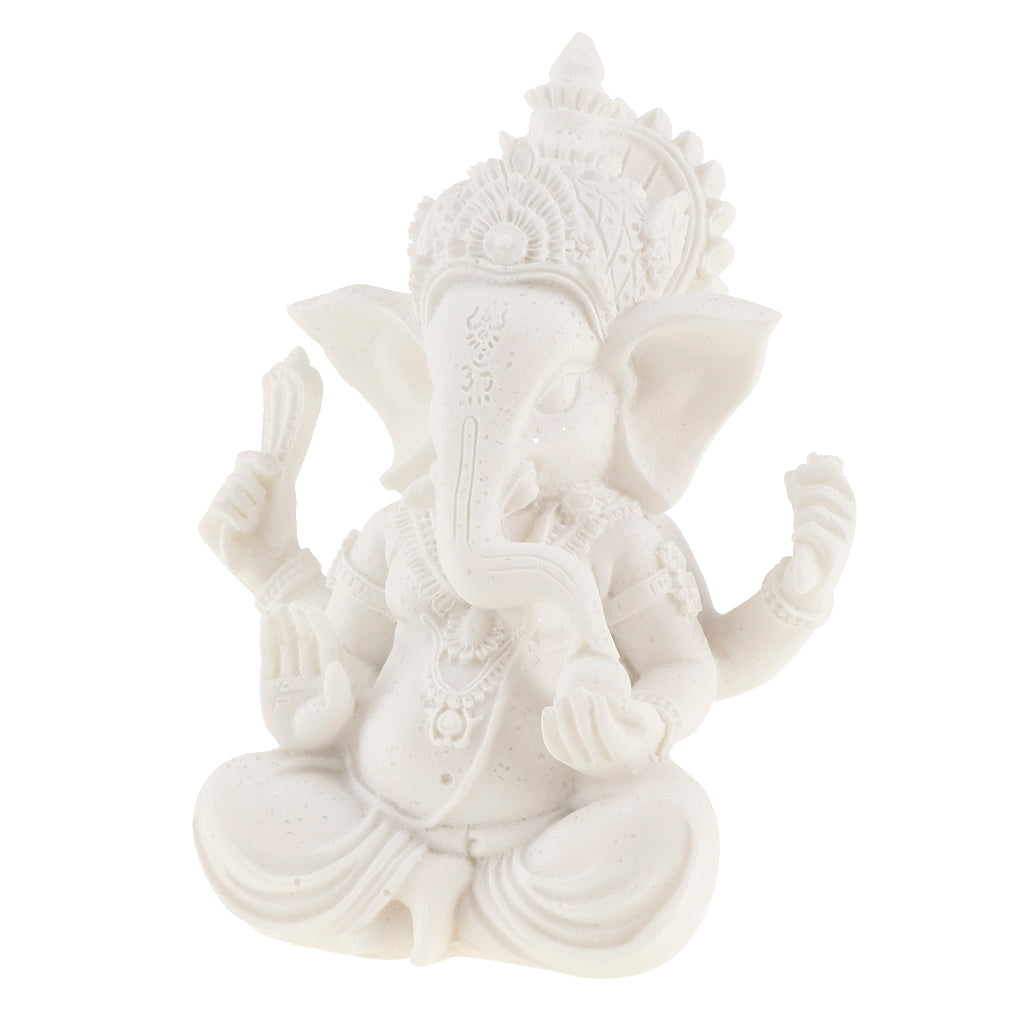 Sandstone Ganesh Statue God Elephant Indian Figurine Ornament White - 12cm