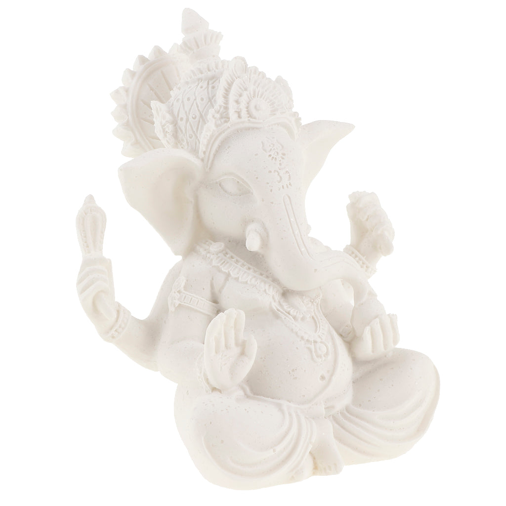 Sandstone Ganesh Statue God Elephant Indian Figurine Ornament White - 12cm