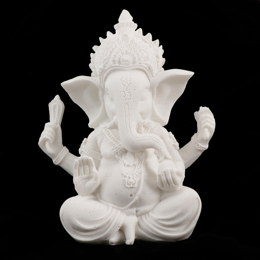 Sandstone Ganesh Statue God Elephant Indian Figurine Ornament White - 12cm