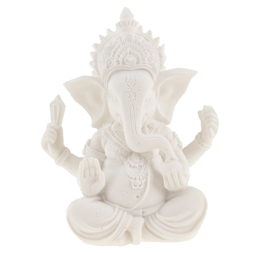 Sandstone Ganesh Statue God Elephant Indian Figurine Ornament White - 12cm