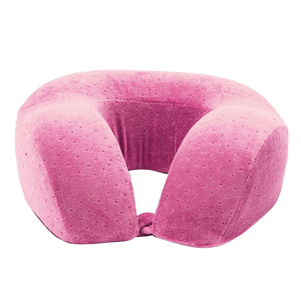 Memory Foam Neck Pillow U Shaped Car Flight Office Rest Support Rose Red