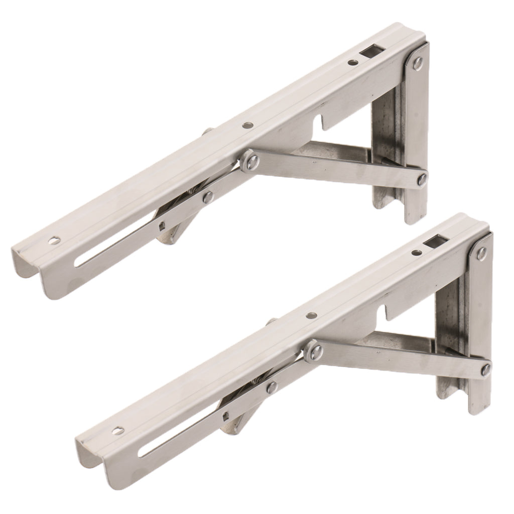 2Pcs Stainless Steel Foldable Shelf Bracket Rack Wall Hanging Holder 10inch