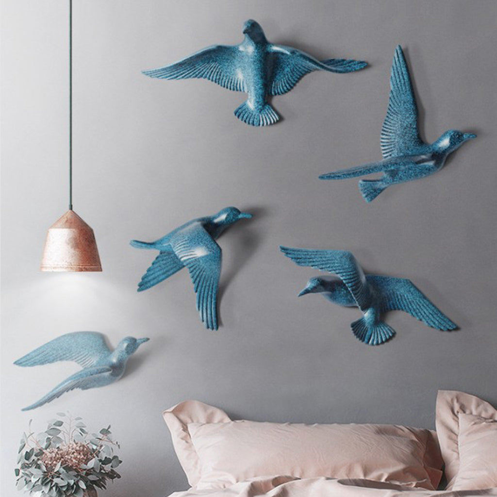 Creative Resin Seagull Shaped Bedroom TV Background Wall Decorations A Blue