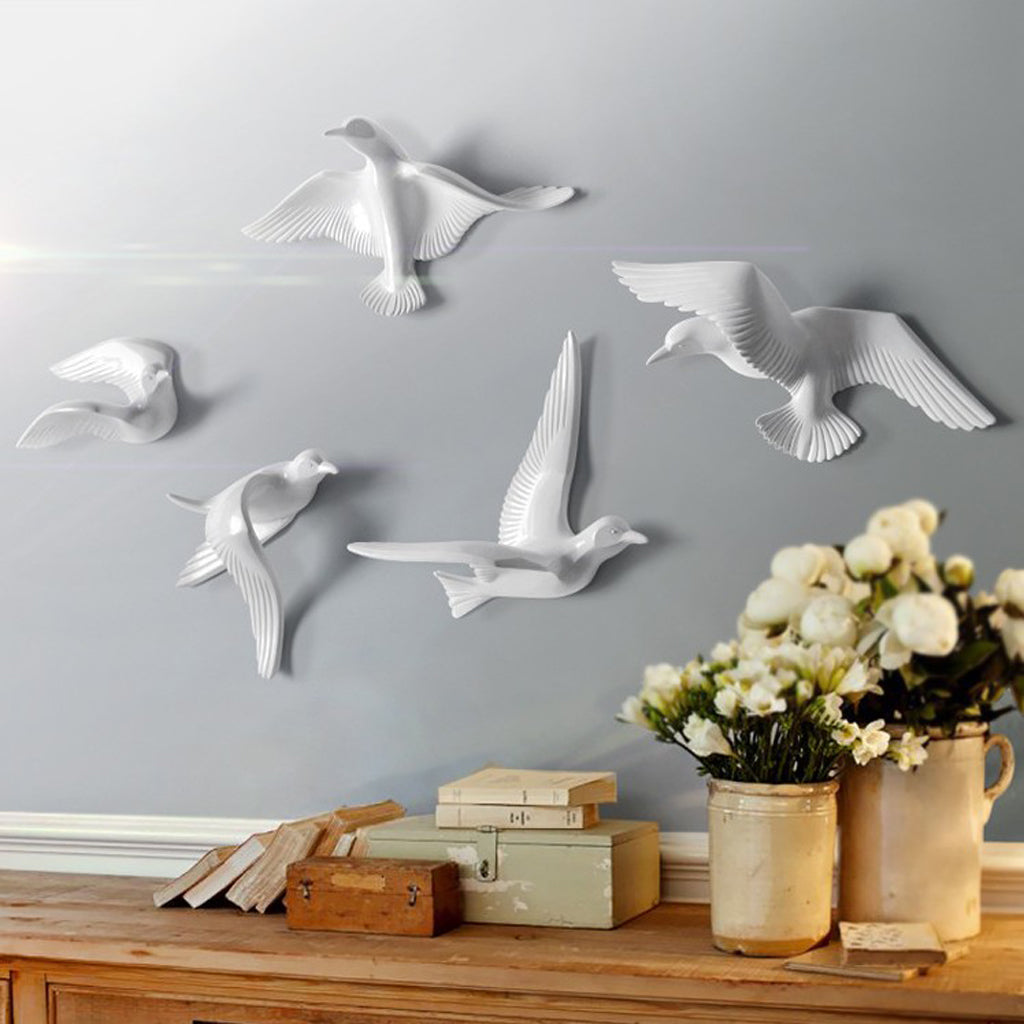 Creative Resin Seagull Shaped Bedroom TV Background Wall Decorations C White