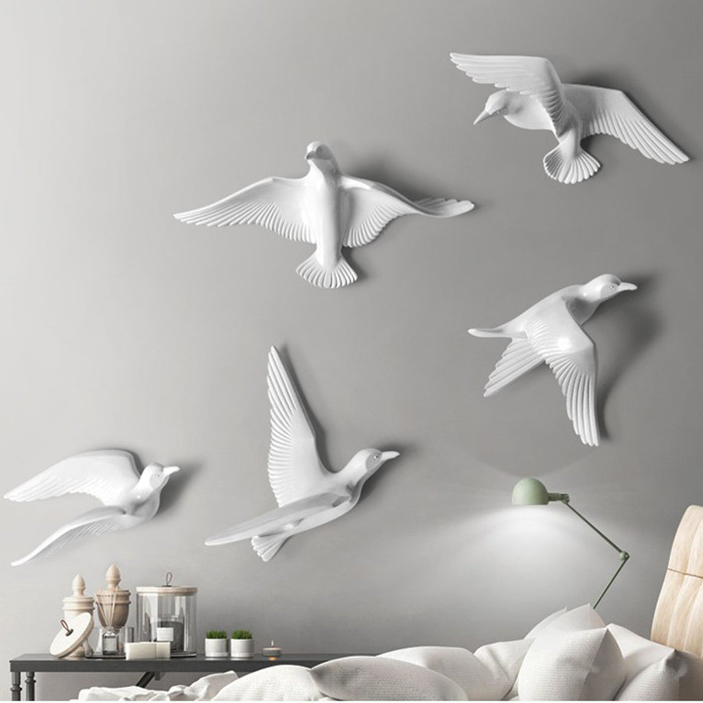 Creative Resin Seagull Shaped Bedroom TV Background Wall Decorations C White