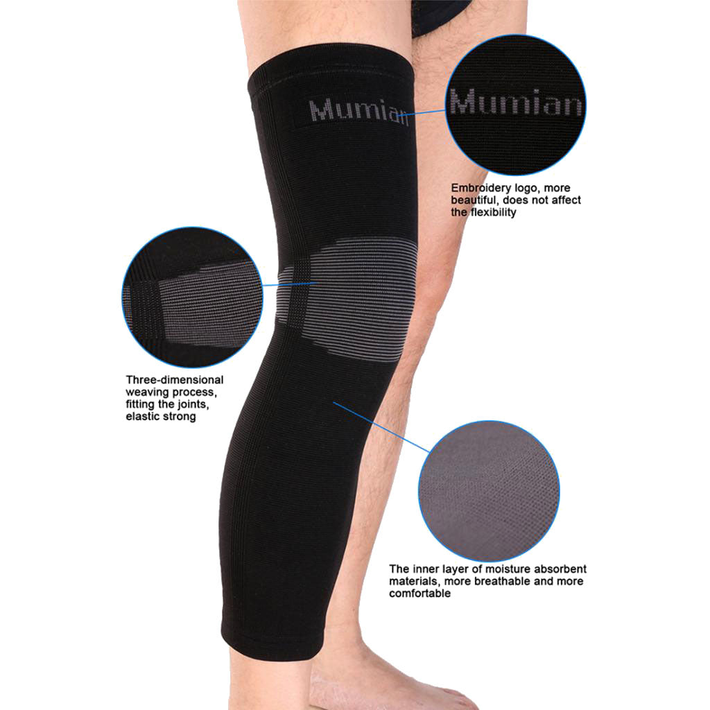 Classic Black knitting Keep Warm Sports Long Knee Sleeve Brace - 1pcs XL