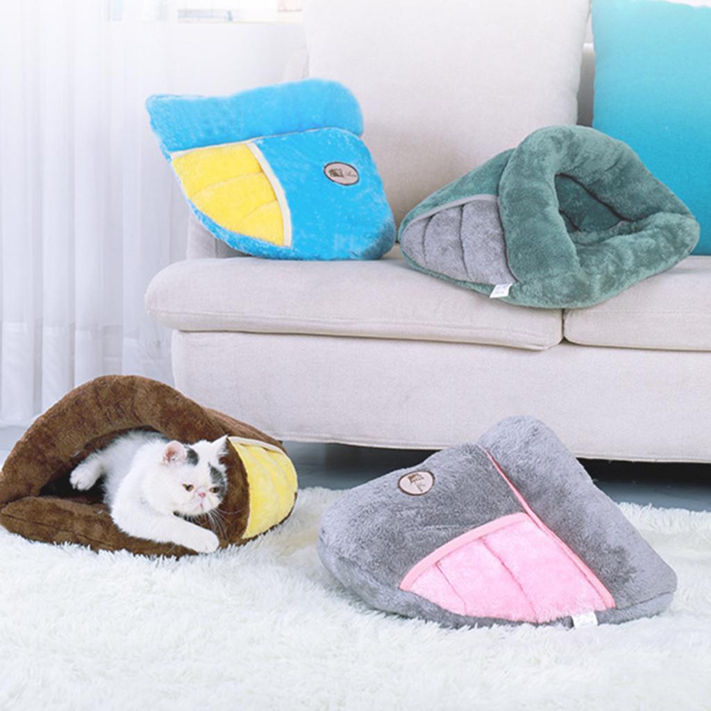 Creative Slipper Design Cat Winter Warm Sleeping Nest For Small Pet Brown