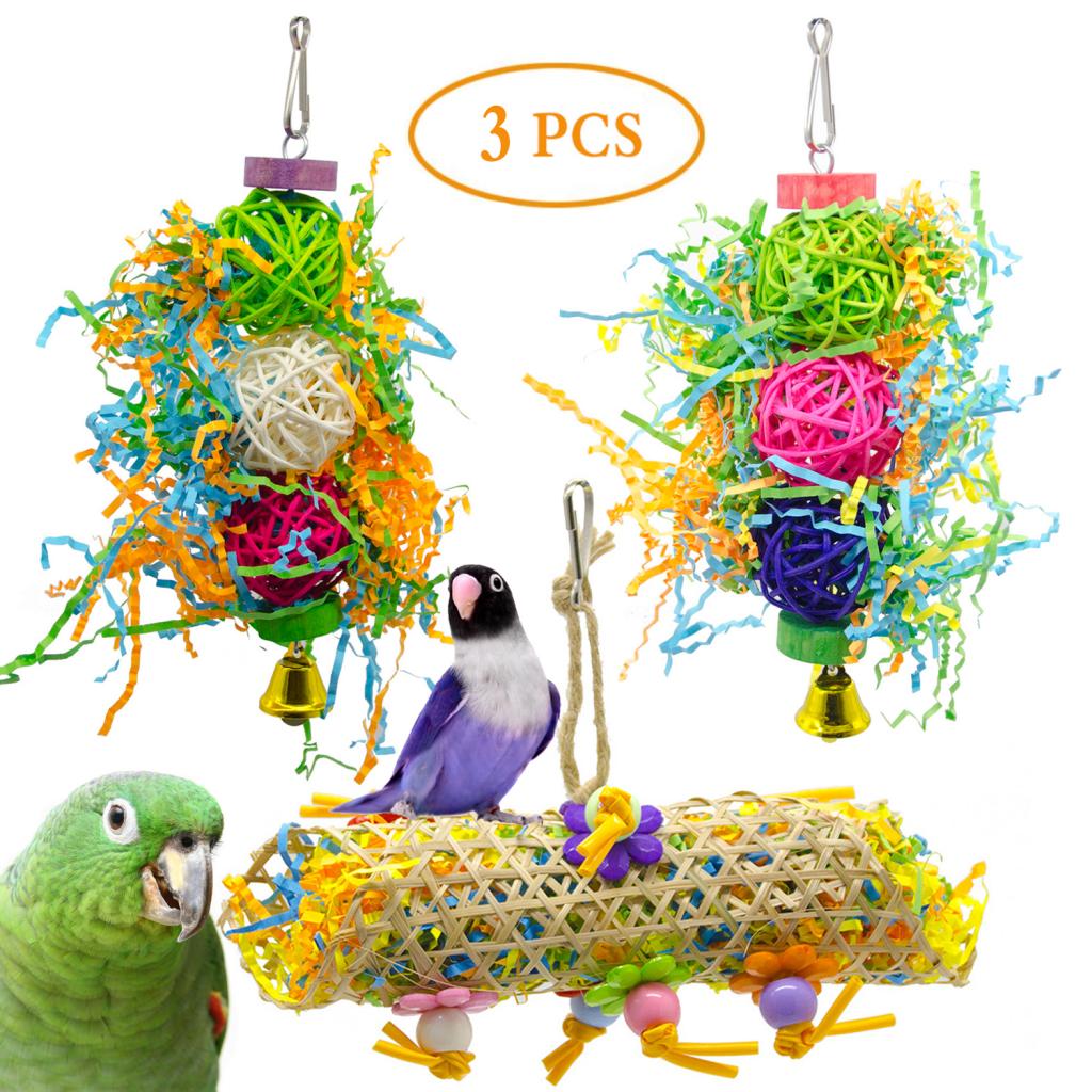 3pcs Birds Parrot Tearing Chew Toy Cage Hanging Toys For Small Medium Birds