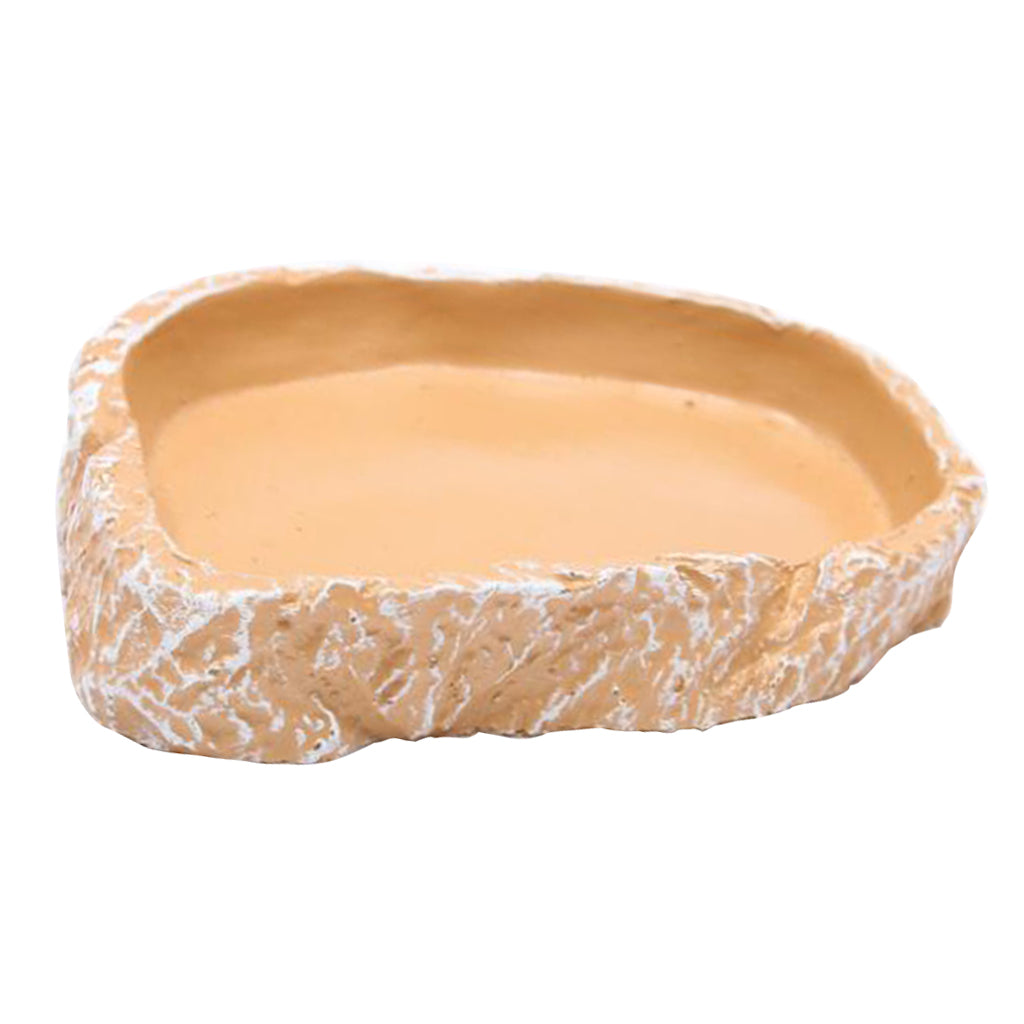 Beige Reptile Food Water Dish Feeding Bowl Cup Resin Worm Feeder