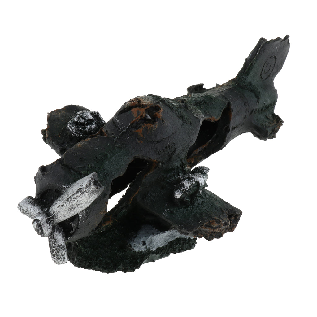 Resin Plane Wreckage Aquarium Ornament Decor Underwater Fish Hide Cave