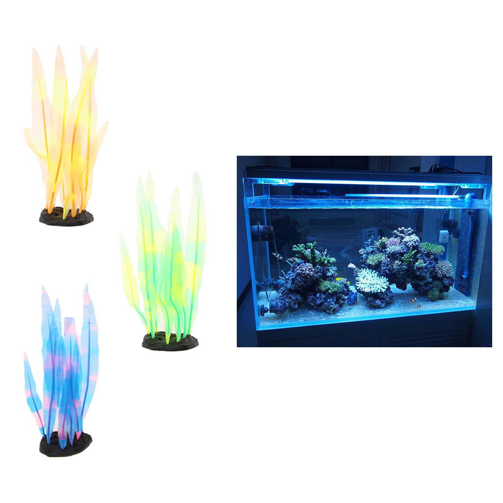 Fake Artificial Grass Underwater Ornament Fish Tank Plastic Decor Blue