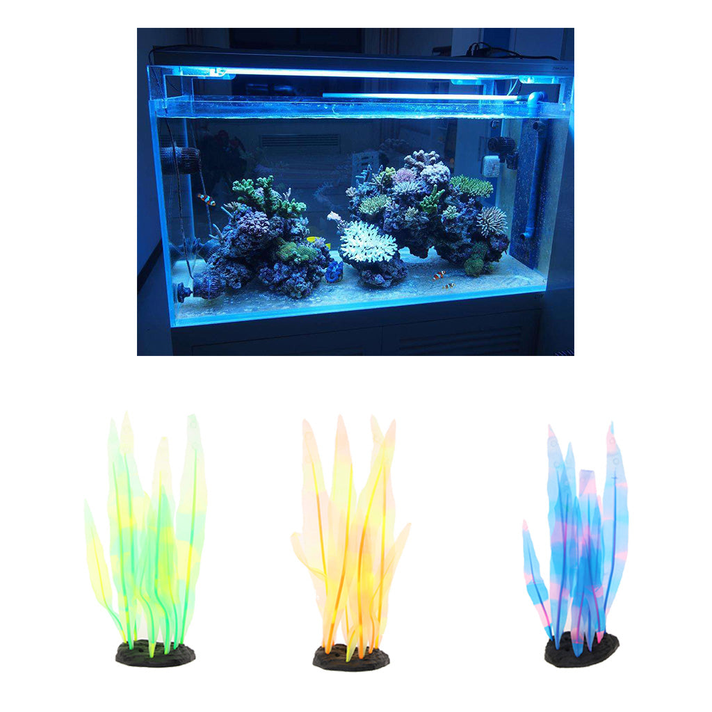 Fake Artificial Grass Underwater Ornament Fish Tank Plastic Decor Blue