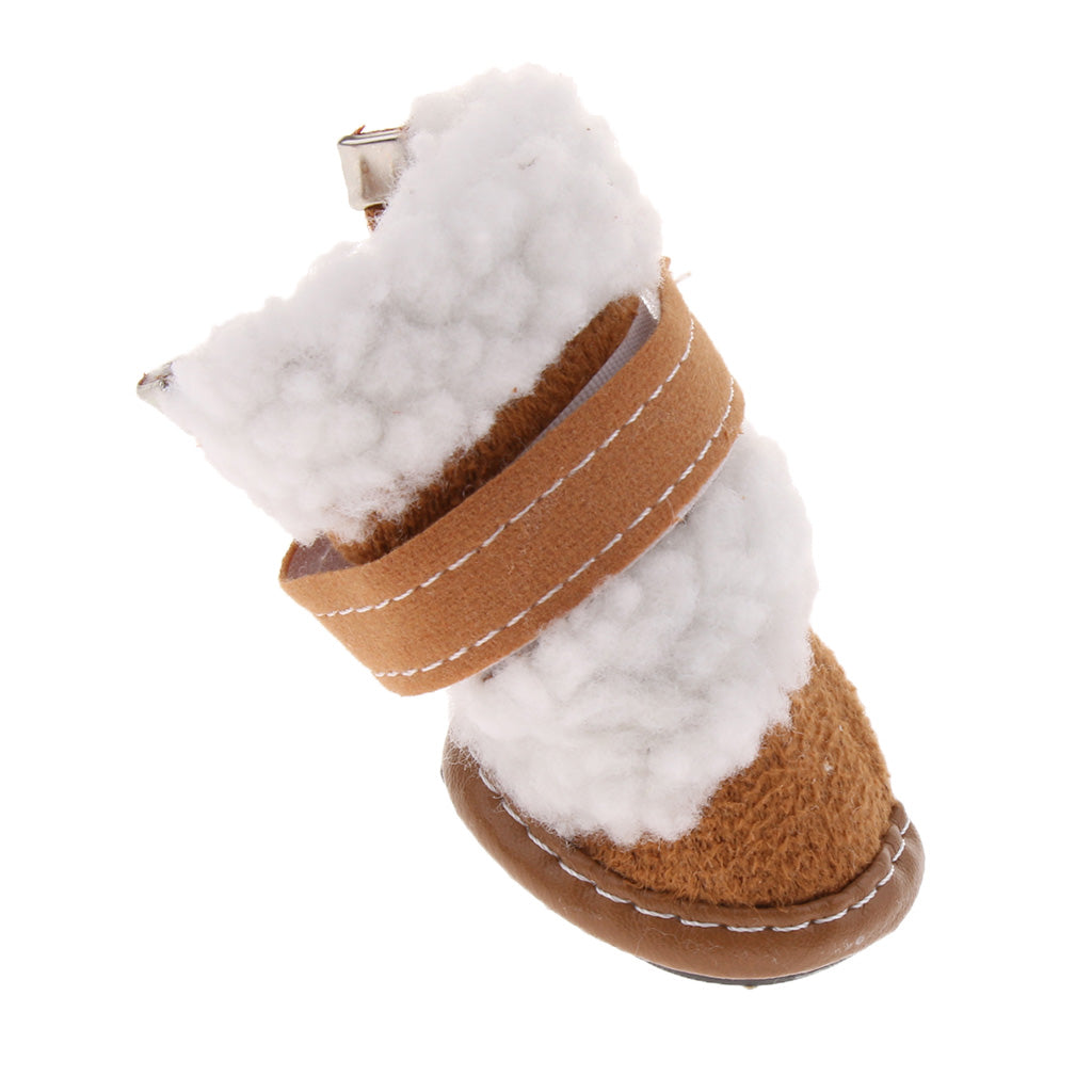 4pcs Winter Pet Dog Shoes Cute Puppy Anti-Slip Soft Fleece Snow Boots Khaki S