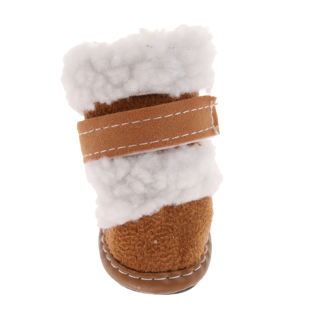 4pcs Winter Pet Dog Shoes Cute Puppy Anti-Slip Soft Fleece Snow Boots Khaki S