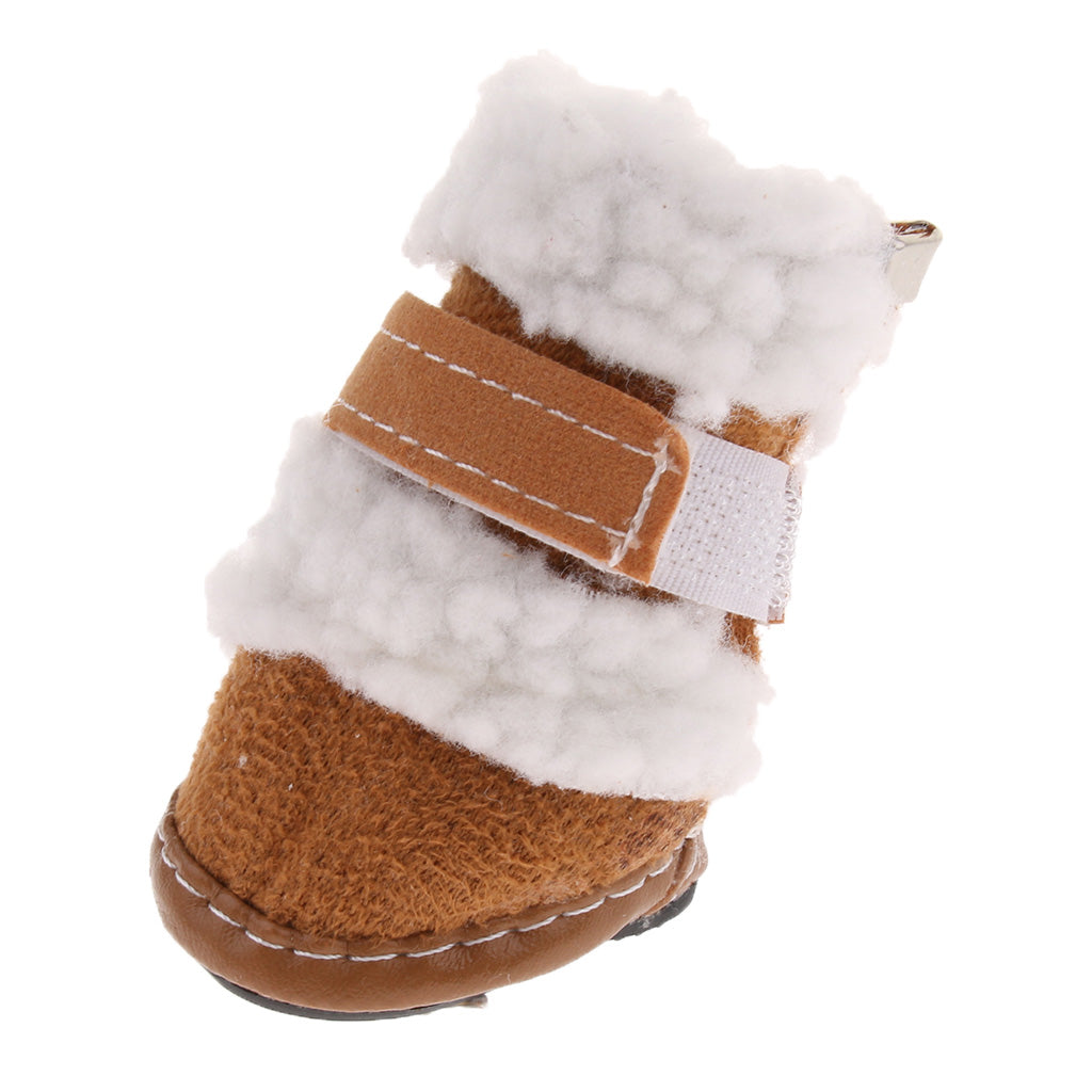 4pcs Winter Pet Dog Shoes Cute Puppy Anti-Slip Soft Fleece Snow Boots Khaki S