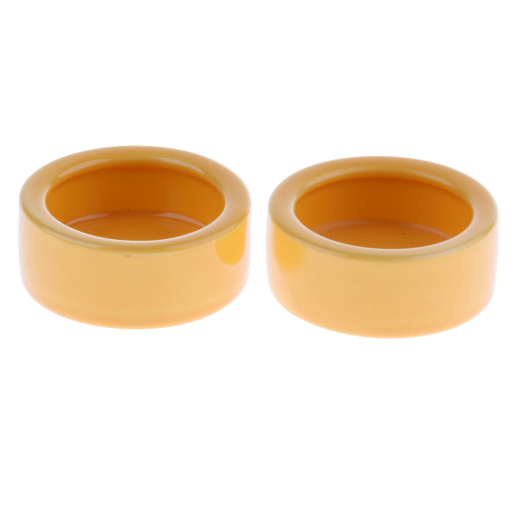 2Pcs Reptile Feeder Ceramics Reptile Lizard Food Bowl Anti-escape  Yellow S