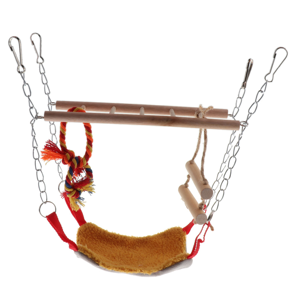 Parrot Bird Wooden Hanging Swing Ladder Suspension Bridge Cage Swing Toy