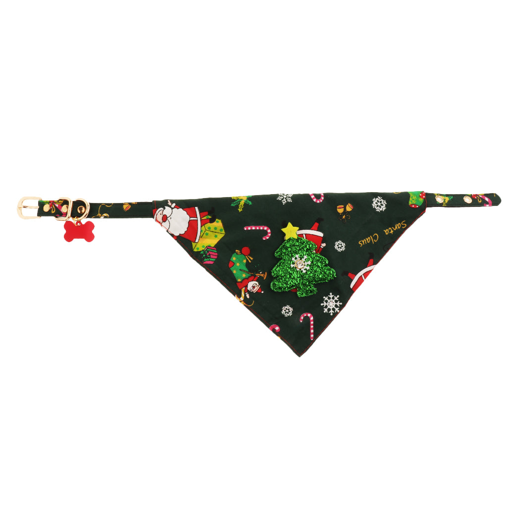 Christmas Pet Dog Detachable Triangle Collar Saliva Towel Green Tree L