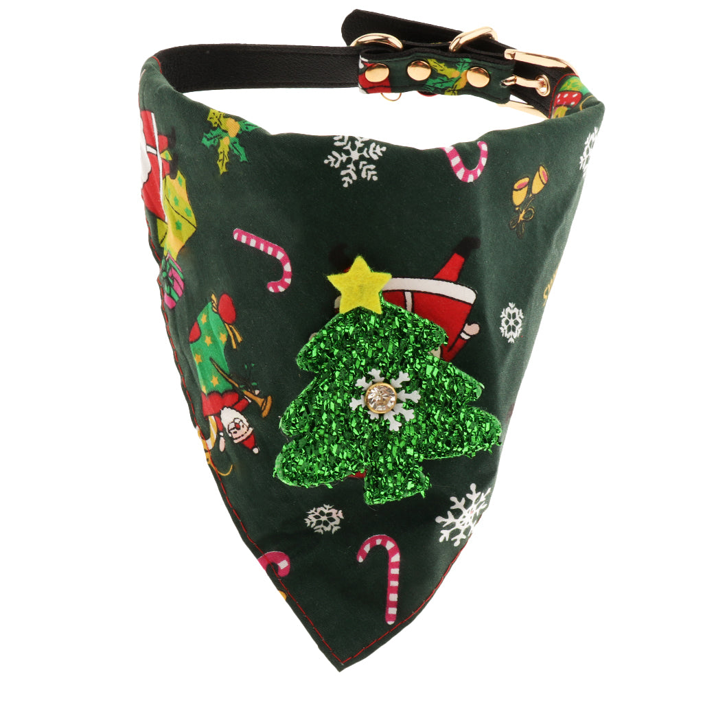 Christmas Pet Dog Detachable Triangle Collar Saliva Towel Green Tree L