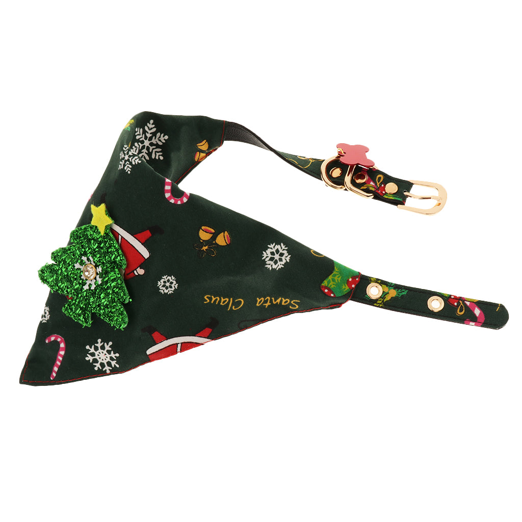 Christmas Pet Dog Detachable Triangle Collar Saliva Towel Green Tree L