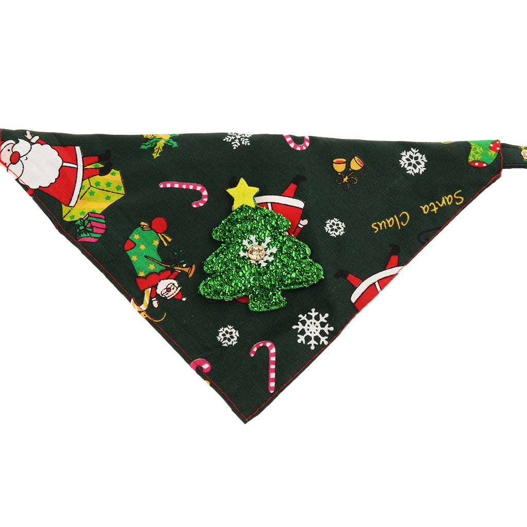 Christmas Pet Dog Detachable Triangle Collar Saliva Towel Green Tree L