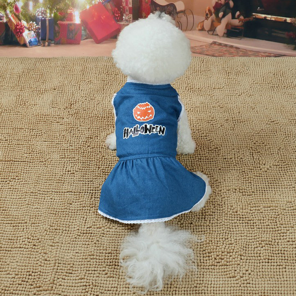 Halloween Pet Dog Dress Jeans Skirt Puppy Clothes Apparel Accessory  S