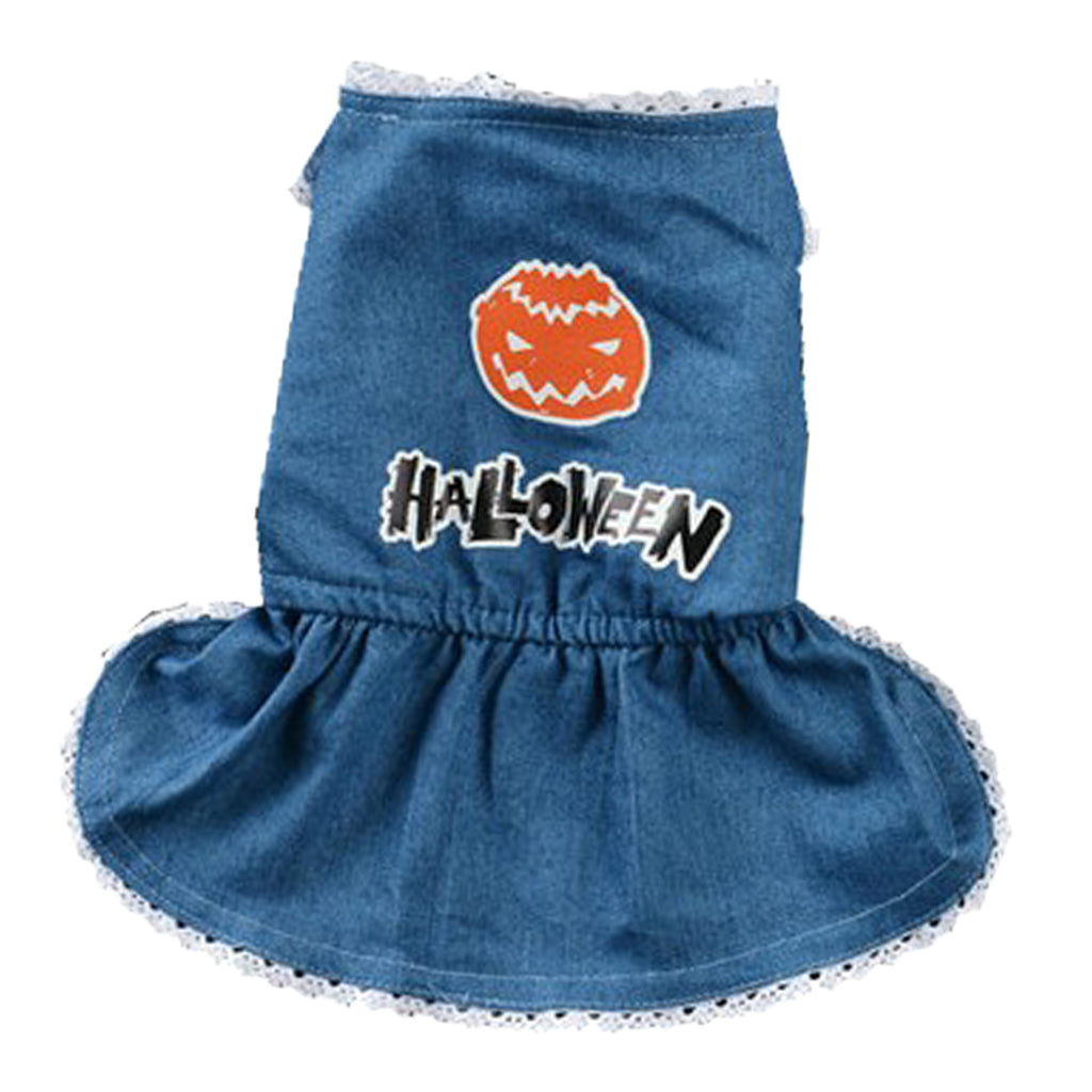 Halloween Pet Dog Dress Jeans Skirt Puppy Clothes Apparel Accessory  S