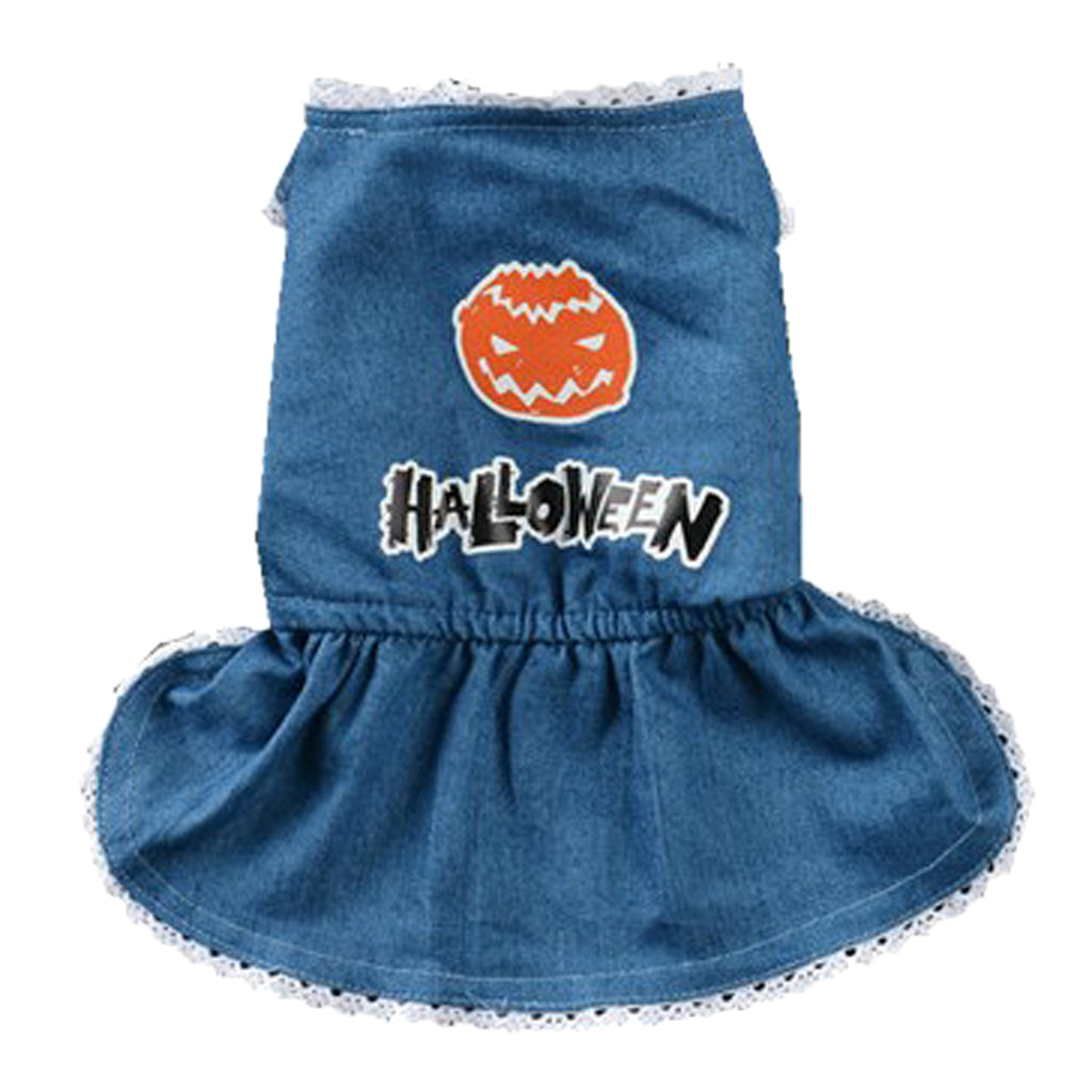 Halloween Pet Dog Dress Jeans Skirt Puppy Clothes Apparel Accessory  S