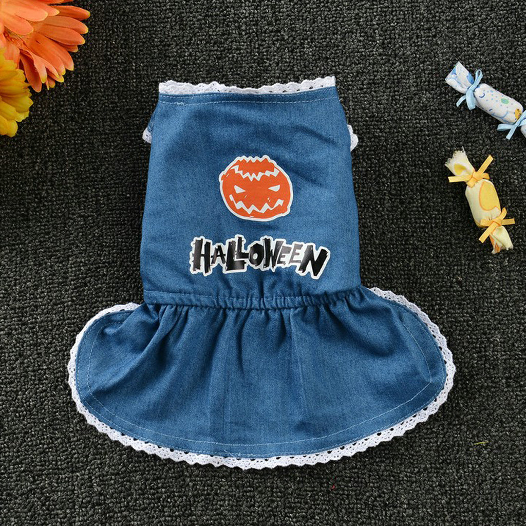 Halloween Pet Dog Dress Jeans Skirt Puppy Clothes Apparel Accessory  S