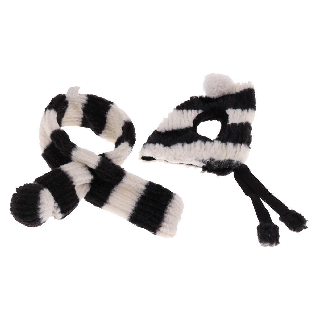 2PCS Pet Cat Dog Hat + Scarf Christmas Xmas Holiday Costume Apparel  Black S