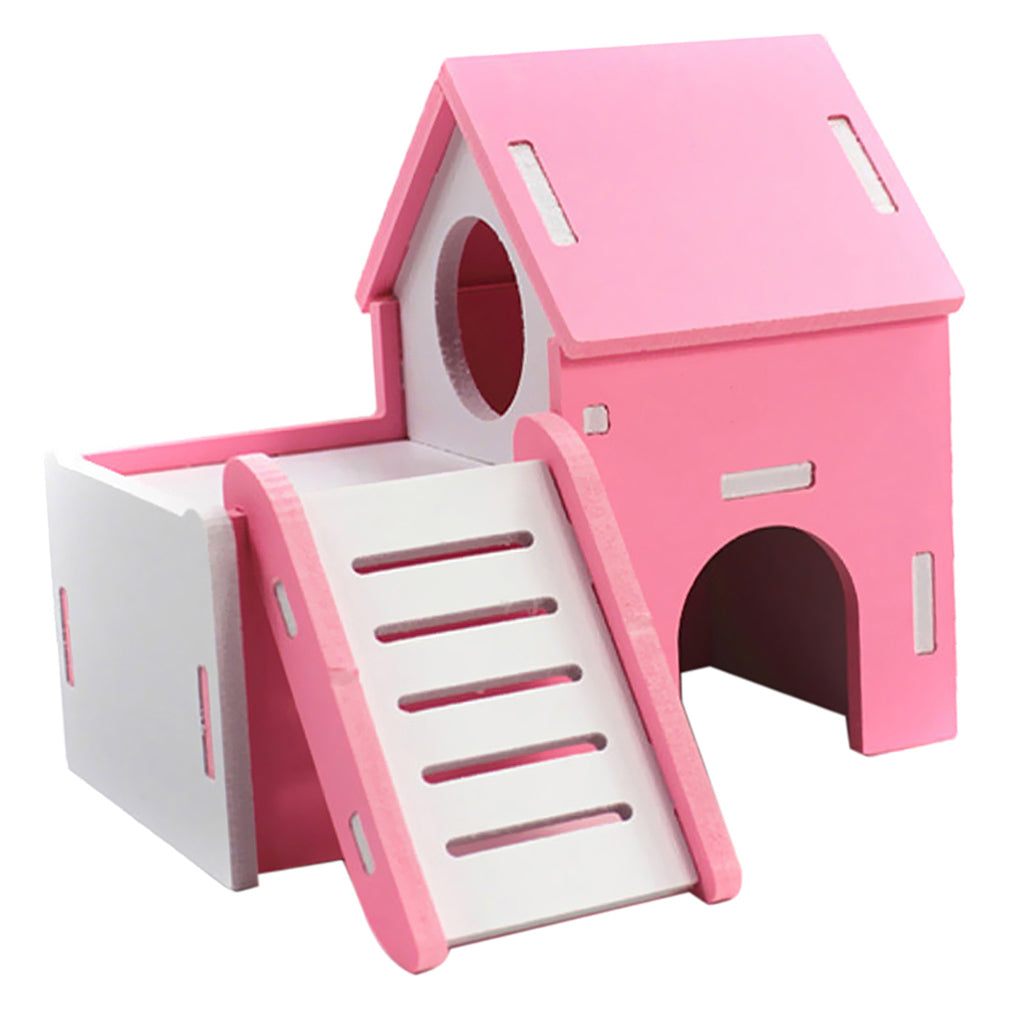 Small Pet House Hamster Mouse Wooden Hut Exercise Funny Nest Toy Pink