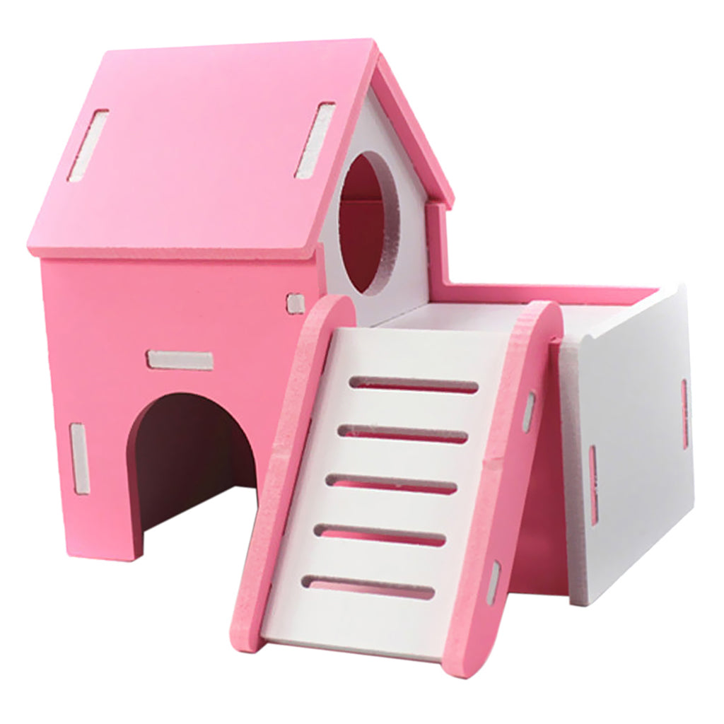 Small Pet House Hamster Mouse Wooden Hut Exercise Funny Nest Toy Pink