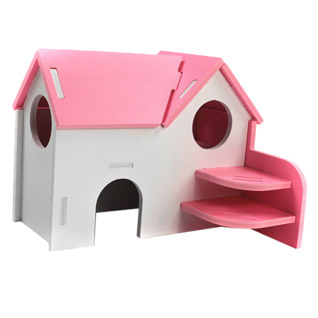 Hamster Mouse Hideout House Wooden Living Hut Exercise Funny Nest Toy Pink