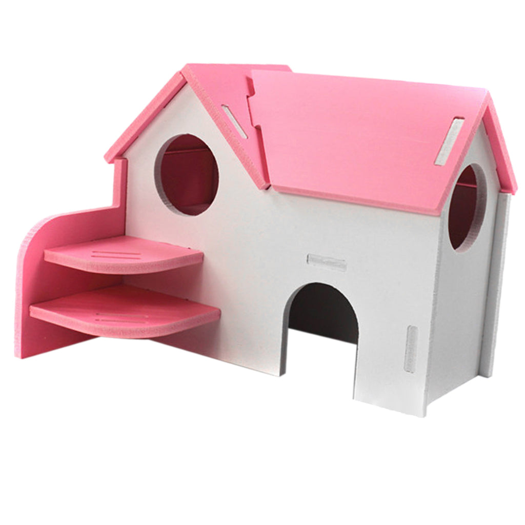 Hamster Mouse Hideout House Wooden Living Hut Exercise Funny Nest Toy Pink