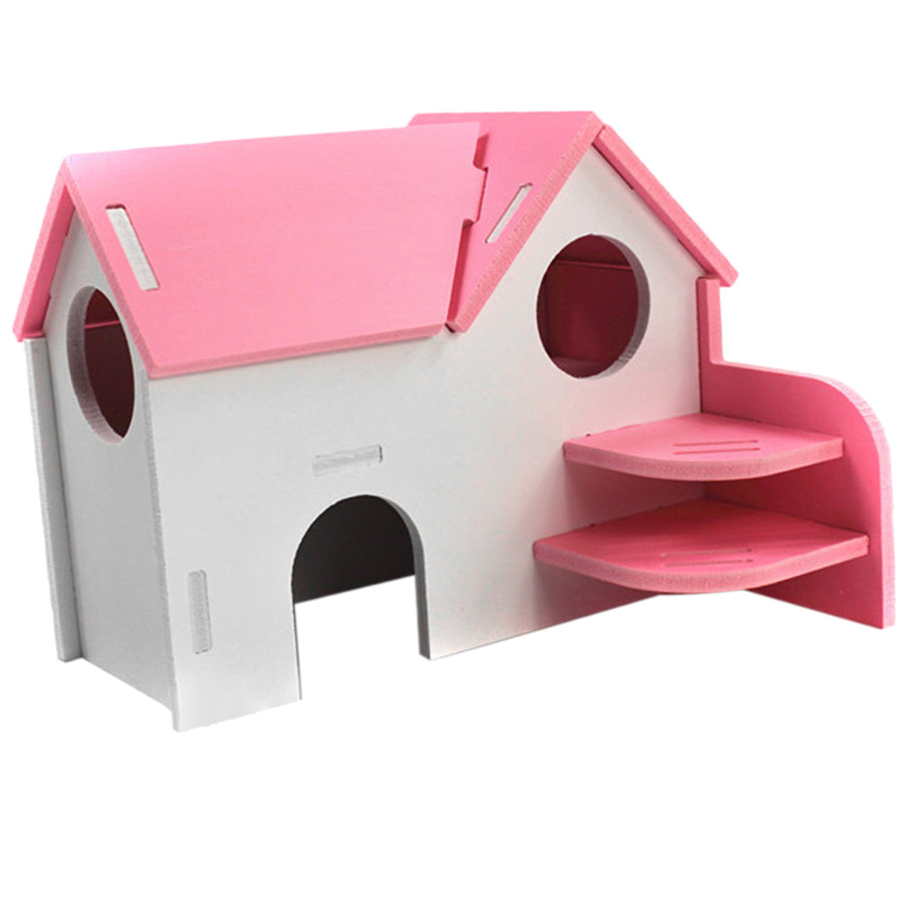 Hamster Mouse Hideout House Wooden Living Hut Exercise Funny Nest Toy Pink