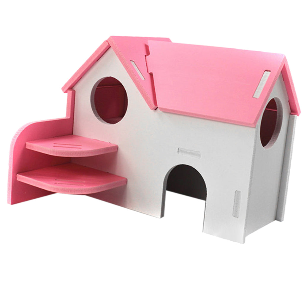 Hamster Mouse Hideout House Wooden Living Hut Exercise Funny Nest Toy Pink