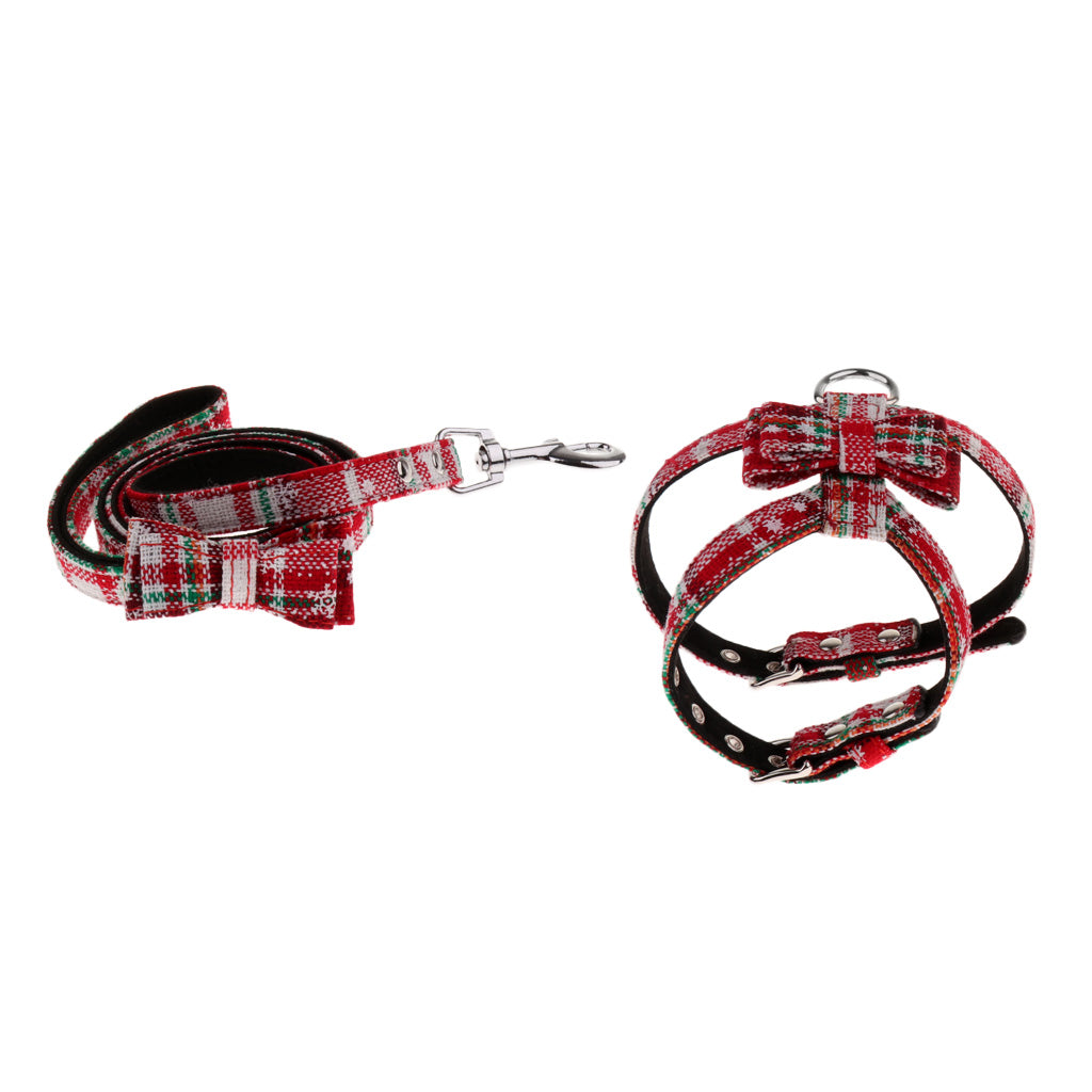 Adjustable Pet Dog Chest Strap Harness with Hauling Rope Set Snow Flake Red