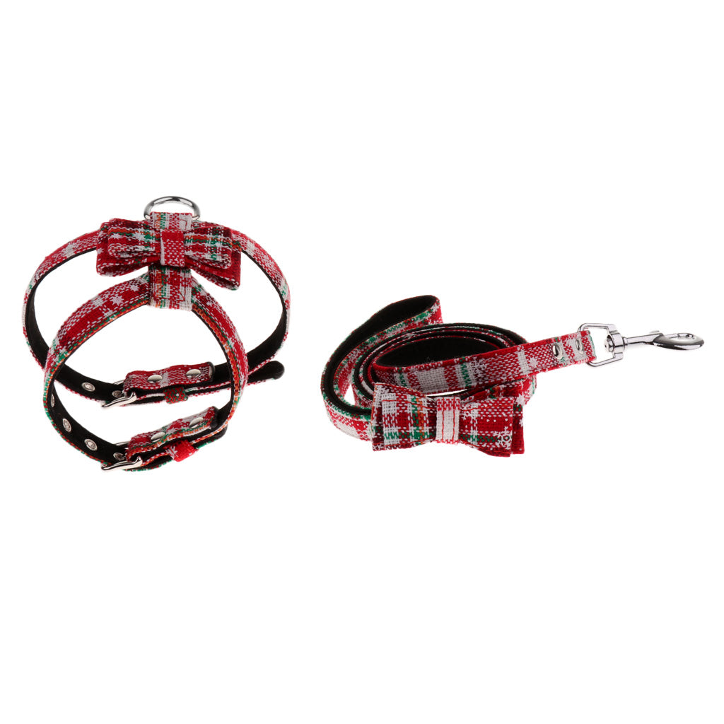 Adjustable Pet Dog Chest Strap Harness with Hauling Rope Set Snow Flake Red