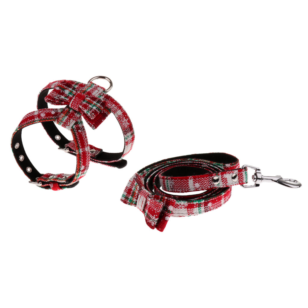 Adjustable Pet Dog Chest Strap Harness with Hauling Rope Set Snow Flake Red