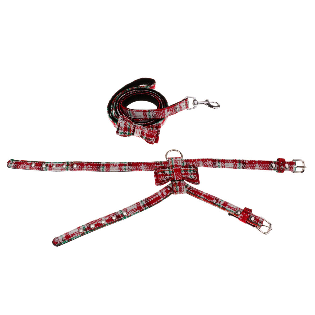 Adjustable Pet Dog Chest Strap Harness with Hauling Rope Set Snow Flake Red