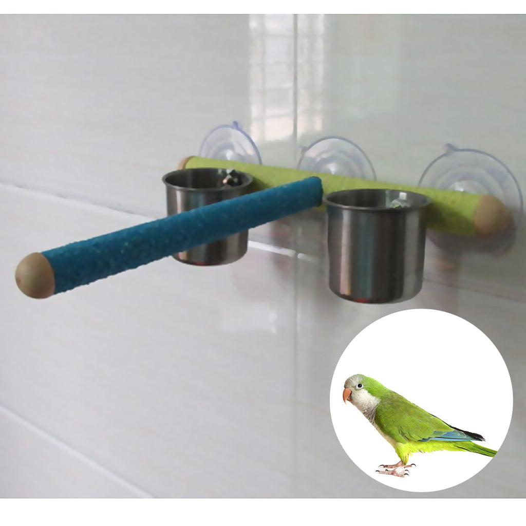 Bird Sucker Stand Platform Pet Standing Platform Frame with Two Feeding Cup