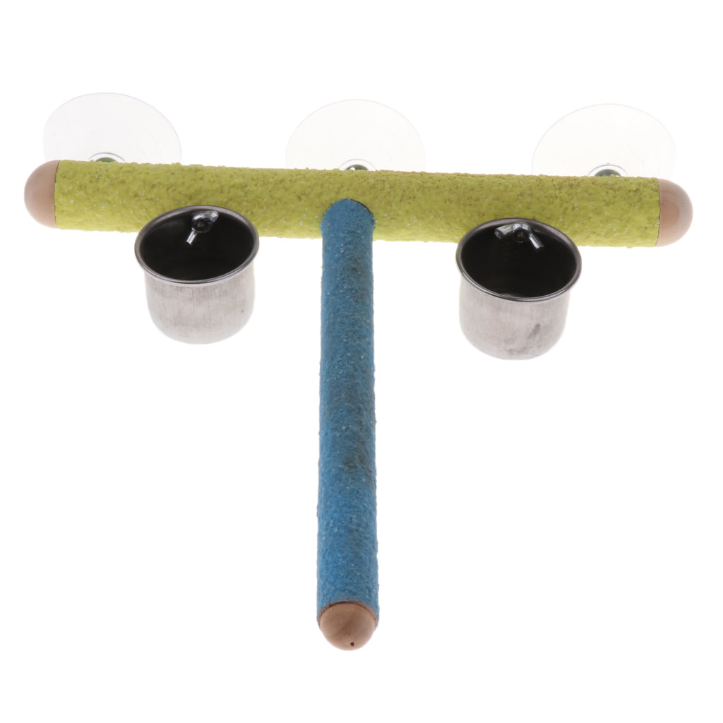 Bird Sucker Stand Platform Pet Standing Platform Frame with Two Feeding Cup