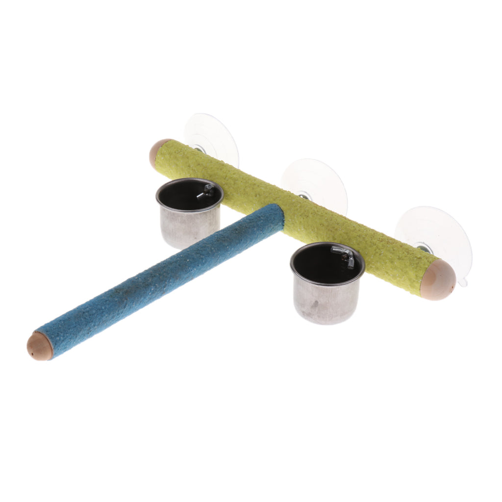 Bird Sucker Stand Platform Pet Standing Platform Frame with Two Feeding Cup