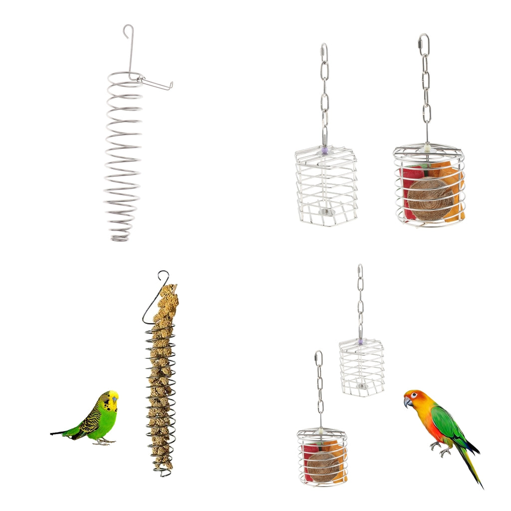 Portable Spiral Steel Feeder Bird Parrot Food Fruit, Ear of Rice Holder Toy