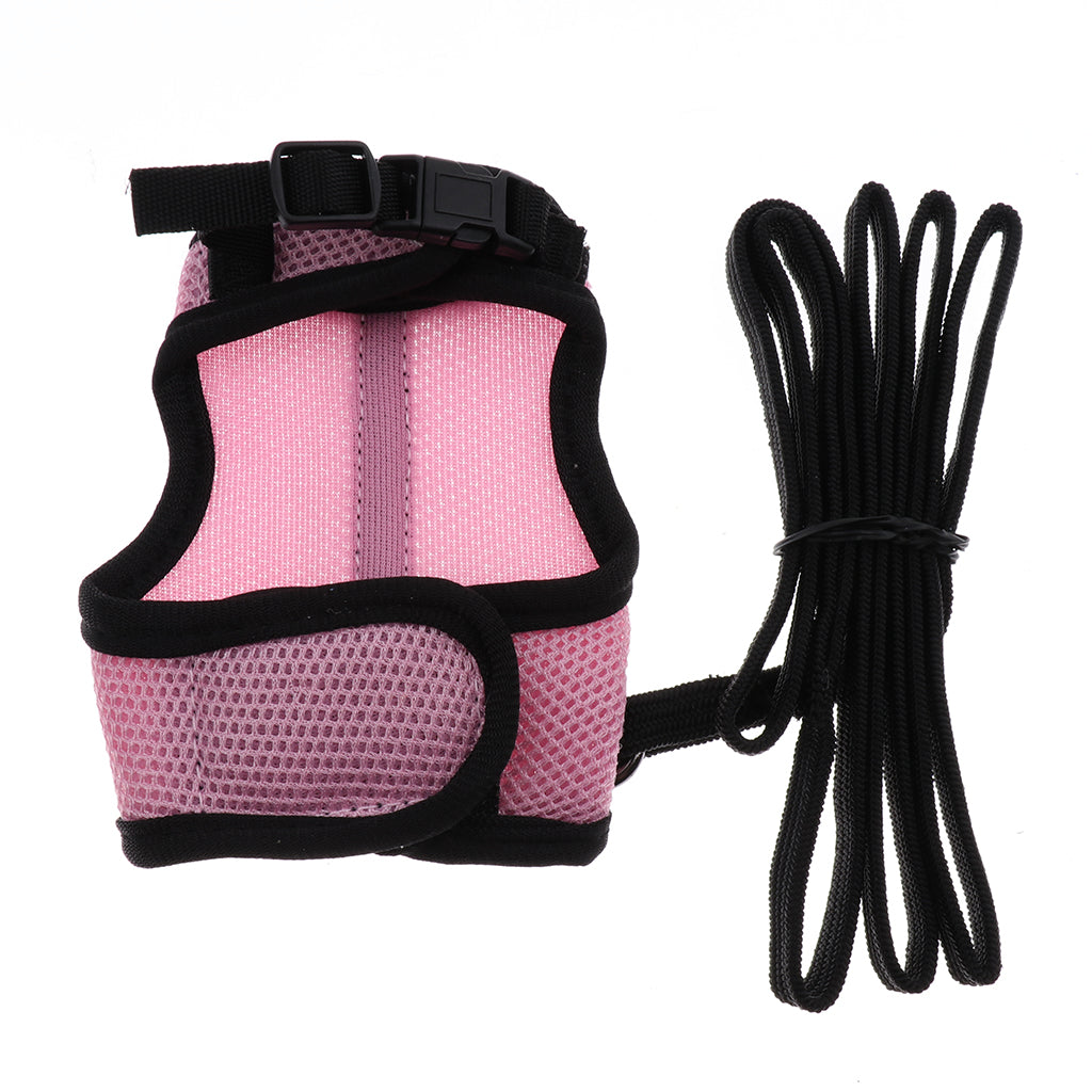 Hamster Rabbit Guinea Pig Rat Ferret Breathable Mesh Harness Leash Pink L